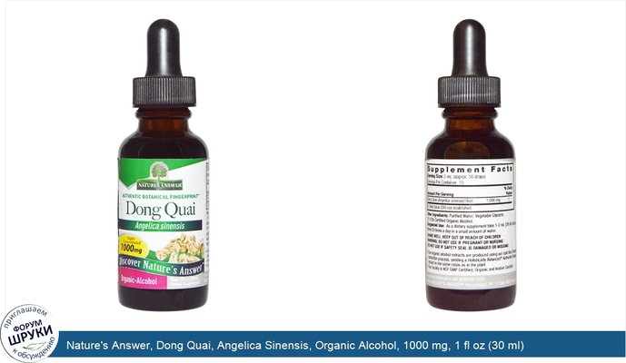 Nature\'s Answer, Dong Quai, Angelica Sinensis, Organic Alcohol, 1000 mg, 1 fl oz (30 ml)