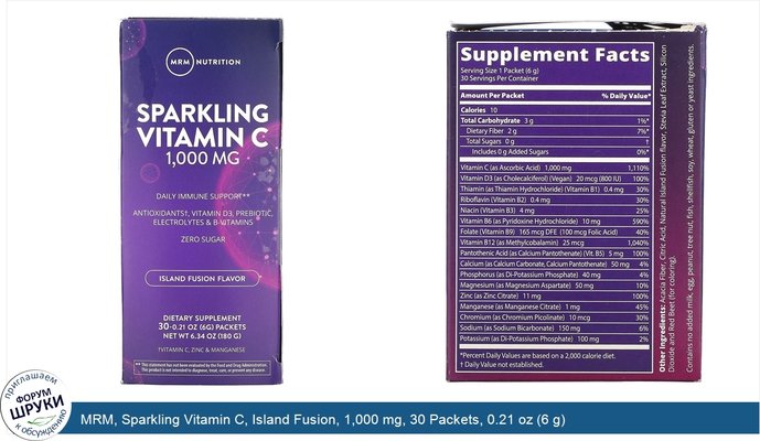 MRM, Sparkling Vitamin C, Island Fusion, 1,000 mg, 30 Packets, 0.21 oz (6 g)