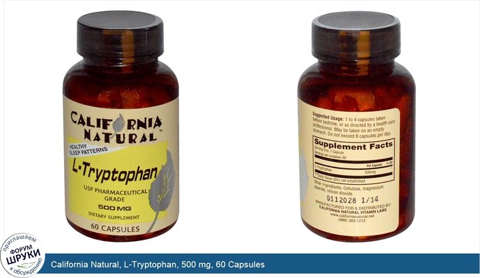 California Natural, L-Tryptophan, 500 mg, 60 Capsules