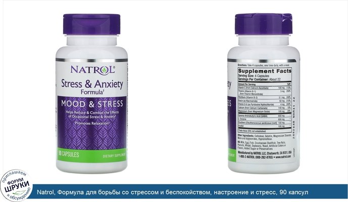 Natrol, Формула для борьбы со стрессом и беспокойством, настроение и стресс, 90 капсул