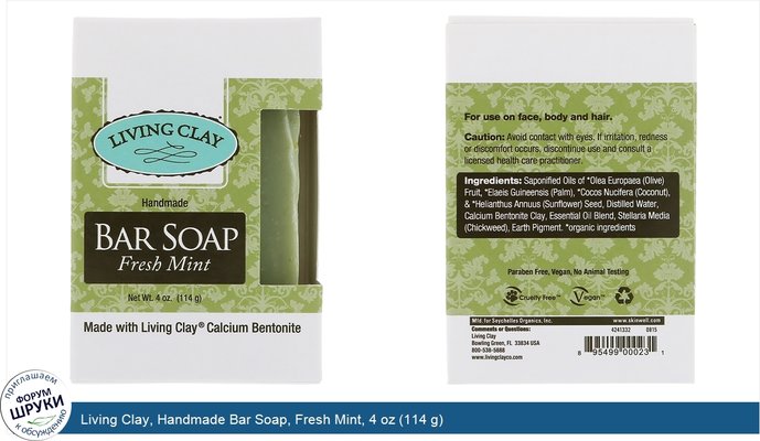 Living Clay, Handmade Bar Soap, Fresh Mint, 4 oz (114 g)