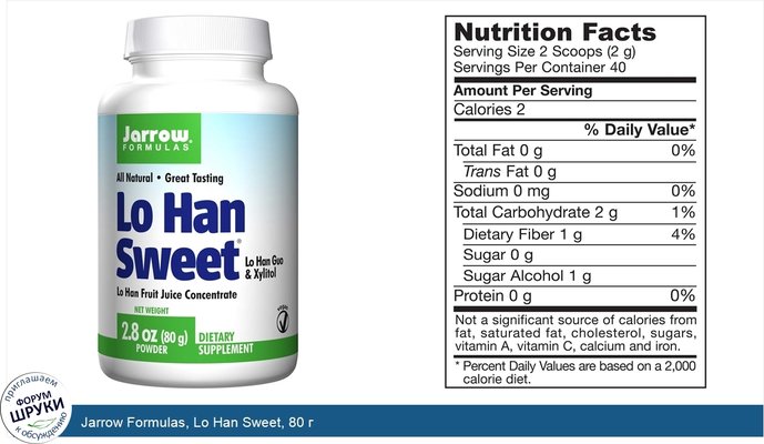 Jarrow Formulas, Lo Han Sweet, 80 г