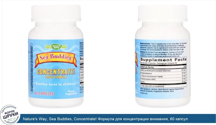 Nature\'s Way, Sea Buddies, Concentrate! Формула для концентрации внимания, 60 капсул