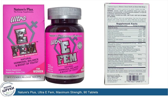 Nature\'s Plus, Ultra E Fem, Maximum Strength, 90 Tablets