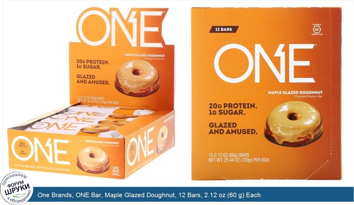 One Brands, ONE Bar, Maple Glazed Doughnut, 12 Bars, 2.12 oz (60 g) Each