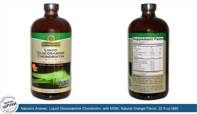 Nature\'s Answer, Liquid Glucosamine Chondroitin, with MSM, Natural Orange Flavor, 32 fl oz (960 ml)