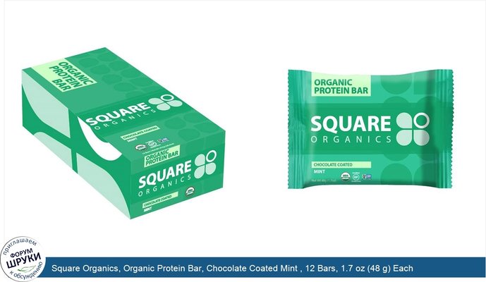 Square Organics, Organic Protein Bar, Chocolate Coated Mint , 12 Bars, 1.7 oz (48 g) Each