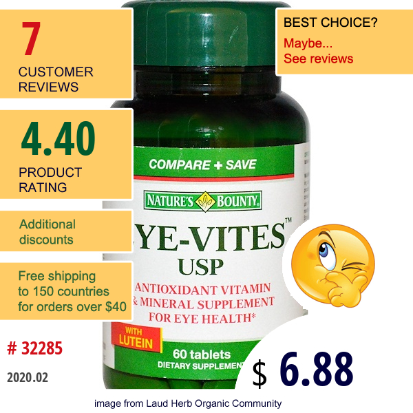 Nature'S Bounty, Eye-Vites Usp With Lutein, 60 Tablets  