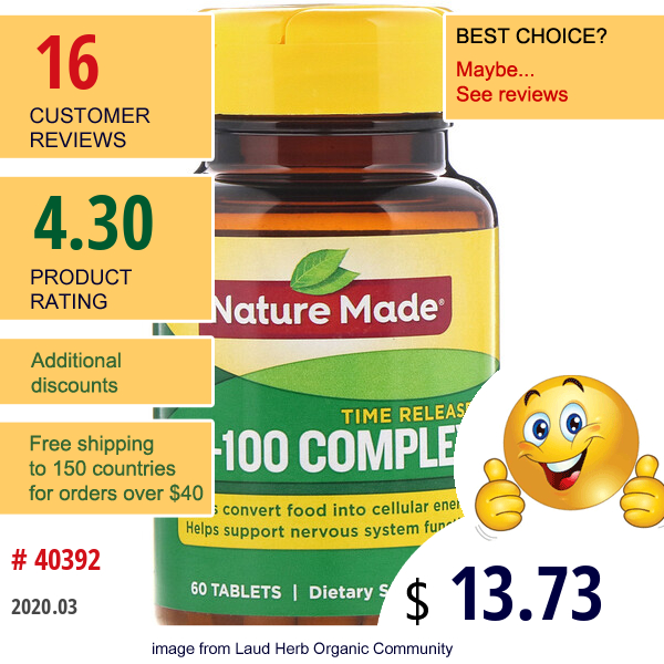 Nature Made, B-100 Complex, Time Release, 60 Tablets