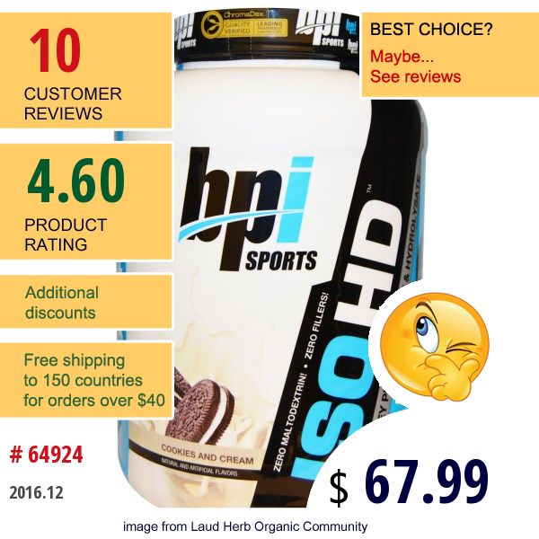 Bpi Sports, Iso Hd, 100% Whey Protein Isolate & Hydrolysate, Cookies And Cream, 5.0 Lbs (2,285 G)