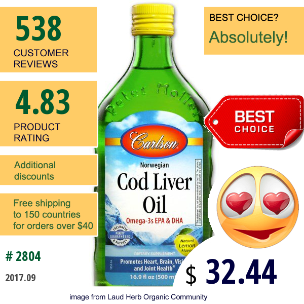 Carlson Labs, Wild Norwegian Cod Liver Oil, Natural Lemon, 16.9 Fl Oz (500 Ml)