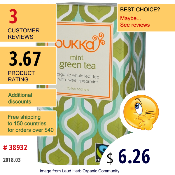 Pukka Herbs, Mint Green Tea, 20 Tea Sachets, 1.06 Oz (30 G)  