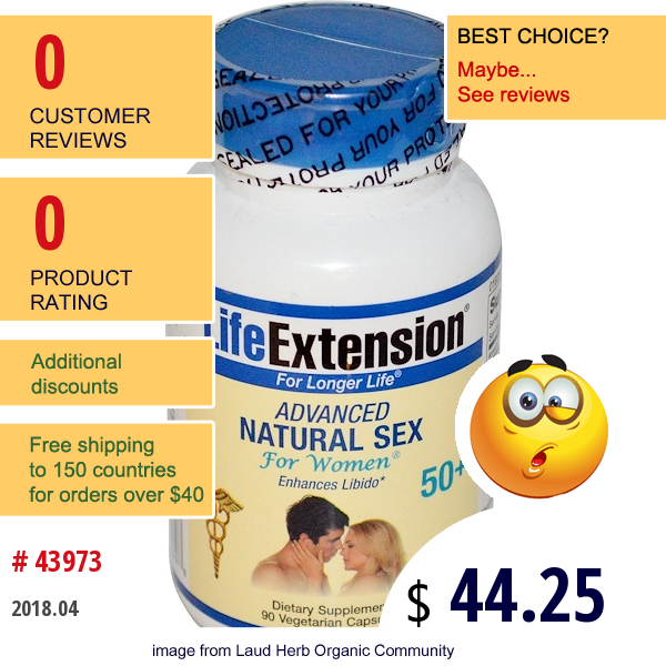 Life Extension, Advanced Natural Sex, For Women, 50+, 90 Veggie Caps