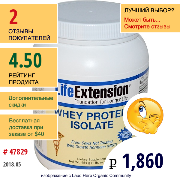 Life Extension, Изолят Сывороточного Протеина, С Натуральным Вкусом Шоколада, 16 Унций (454 Г)  