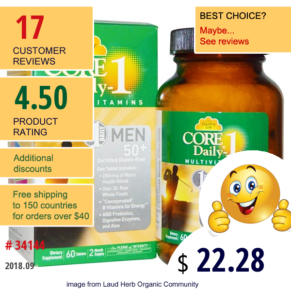 Country Life, Core Daily-1, Multivitamins, Men 50+, 60 Tablets