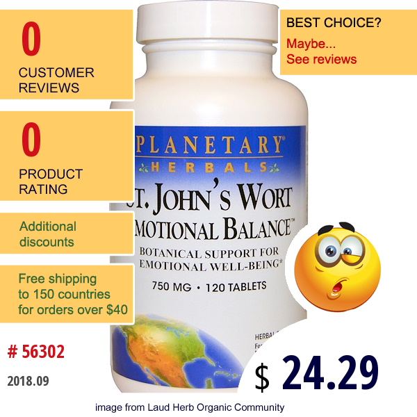 Planetary Herbals, St. Johns Wort Emotional Balance, 750 Mg, 120 Tablets  