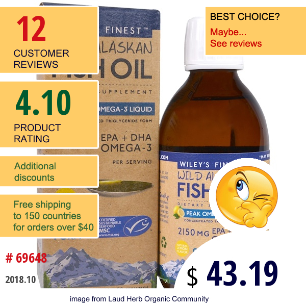 Wileys Finest, Wild Alaskan Fish Oil, Peak Omega-3 Liquid, Natural Lemon Flavor, 2150 Mg, 8.45 Fl Oz (250 Ml)