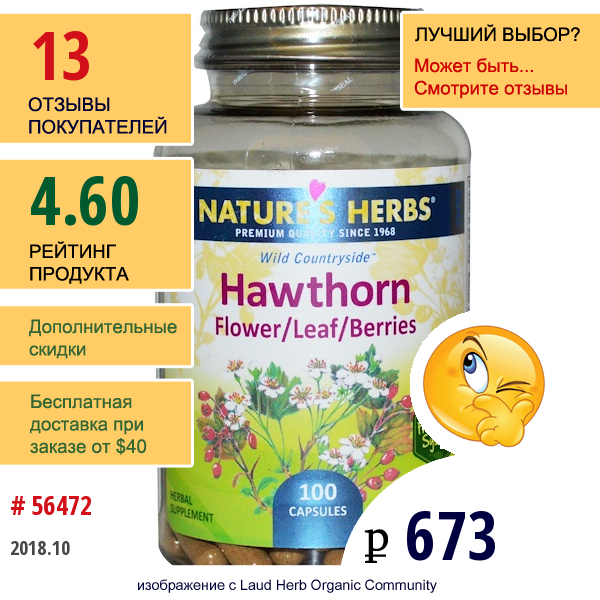 Natures Herbs, Боярышник, Цветок/лист/ягоды, 100 Капсул