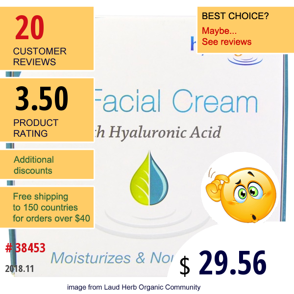 Hyalogic Llc, Ha Facial Cream With Hyaluronic Acid, 2 Fl Oz (56.7 G)  