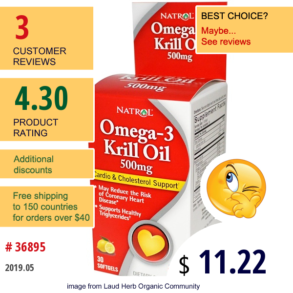 Natrol, Omega-3 Krill Oil, 500 Mg, 30 Softgels  