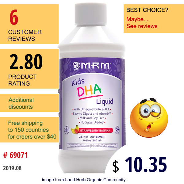 Mrm, Kids Dha Liquid, Strawberry-Banana, 10 Fl Oz (300 Ml)  