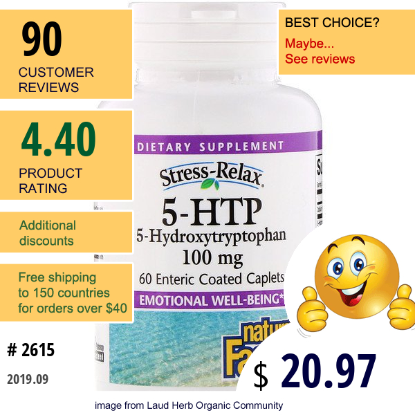 Natural Factors, Stress-Relax, 5-Htp, 100 Mg, 60 Enteric Coated Caplets