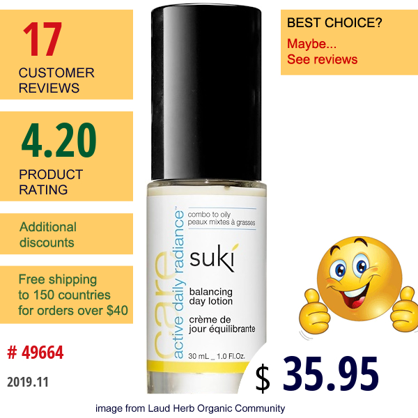 Suki , Care, Balancing Day Lotion, 1.0 Fl Oz (30 Ml)  