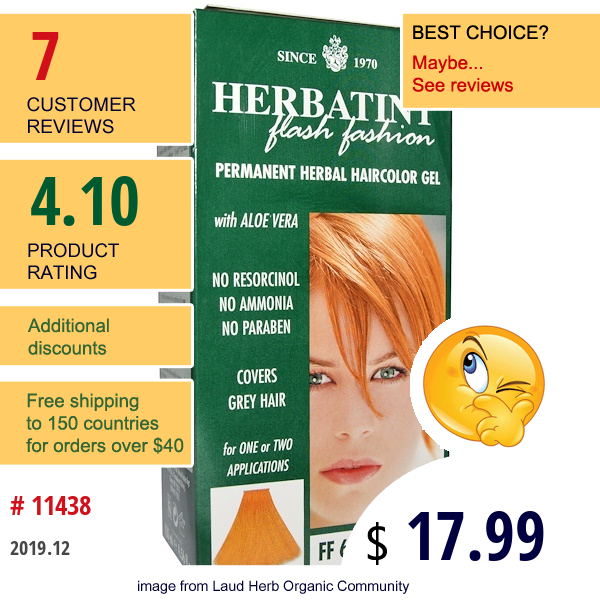 Herbatint, Permanent Herbal Haircolor Gel, Ff 6 Orange, 4.5 Fl Oz (135 Ml)  