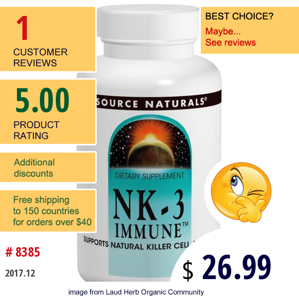 Source Naturals, Nk-3 Immune, 250 Mg, 30 Capsules  