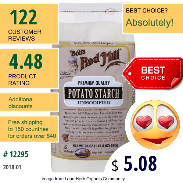 Bobs Red Mill, Potato Starch, Unmodified, 24 Oz (680 G)