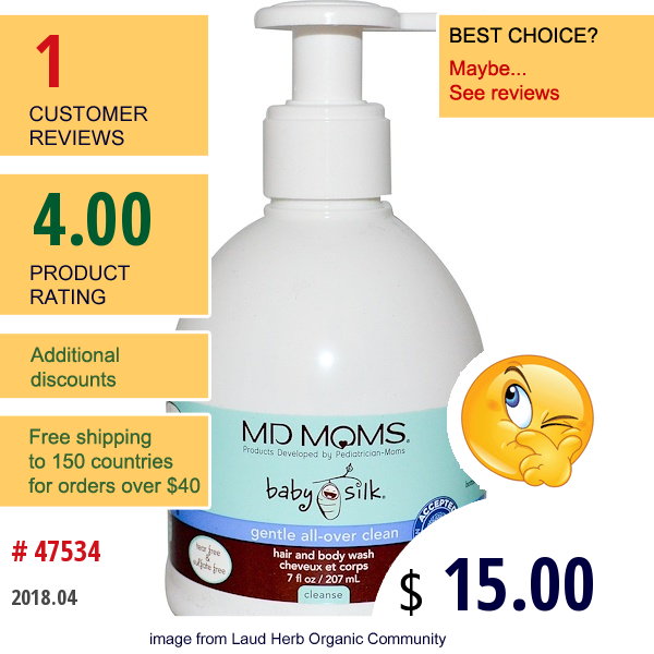 Md Moms, Baby Silk, Hair And Body Wash, Gentle All-Over Clean, 7 Fl Oz (207 Ml)  