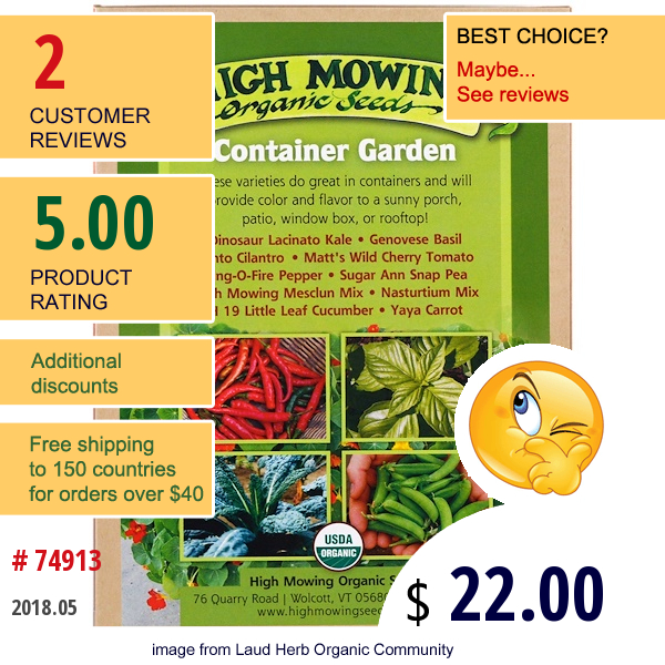 High Mowing Organic Seeds, Container Garden, Organic Seed Collection, Variety Pack, 10 Pack