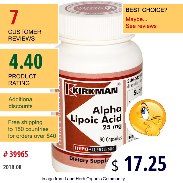 Kirkman Labs, Alpha Lipoic Acid, 25 Mg, 90 Capsules  