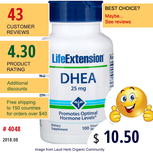 Life Extension, Dhea, 25 Mg, 100 Dissolve In Mouth Tablets