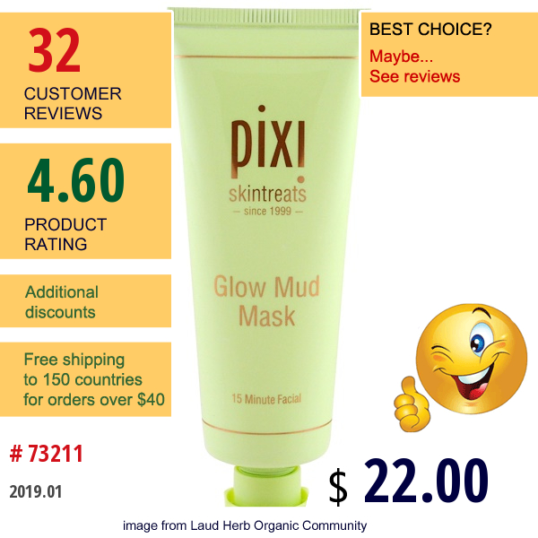 Pixi Beauty, Glow Mud Mask, With Ginseng & Sea Salt, 1.01 Fl Oz (30 Ml)