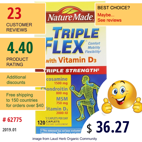 Nature Made, Triple Flex Triple Strength With Vitamin D3, 120 Caplets