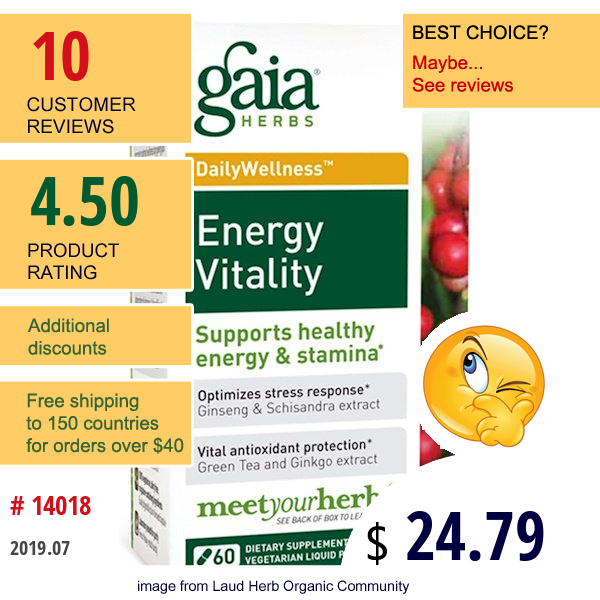 Gaia Herbs, Energy Vitality, 60 Vegetarian Liquid Phyto-Caps