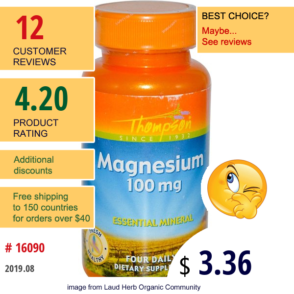 Thompson, Magnesium, 100 Mg, 120 Tablets