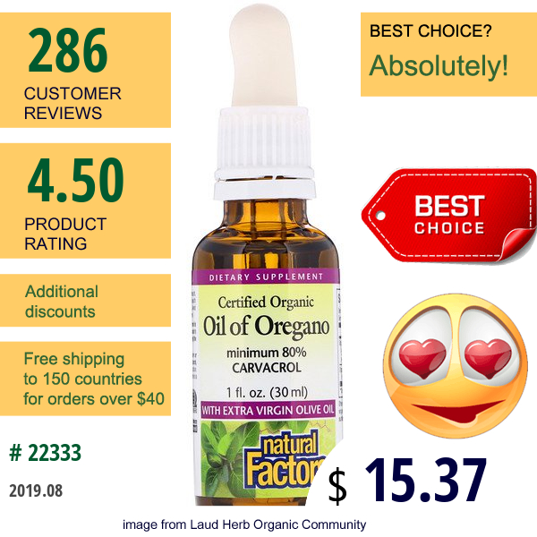 Natural Factors, Organic Oil Of Oregano, 1 Fl Oz (30 Ml)