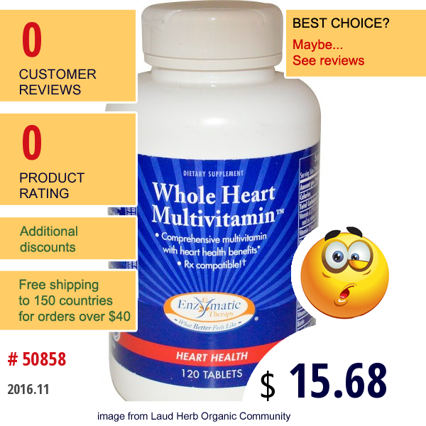 Enzymatic Therapy, Whole Heart Multivitamin, 120 Tablets  