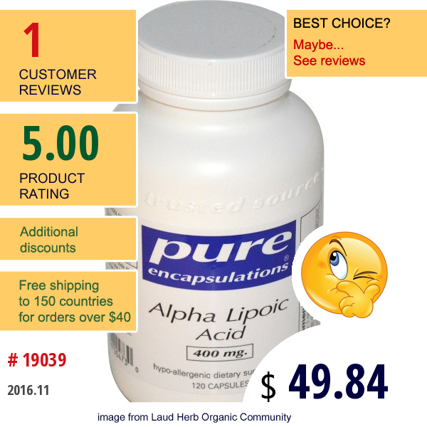 Pure Encapsulations, Alpha Lipoic Acid, 400 Mg, 120 Capsules  