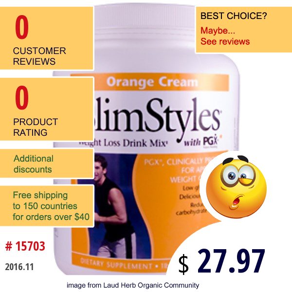 Natural Factors, Slimstyles With Pgx, Weight Loss Drink Mix, Orange Cream, 1 Lb 12 Oz (800 G) Powder  