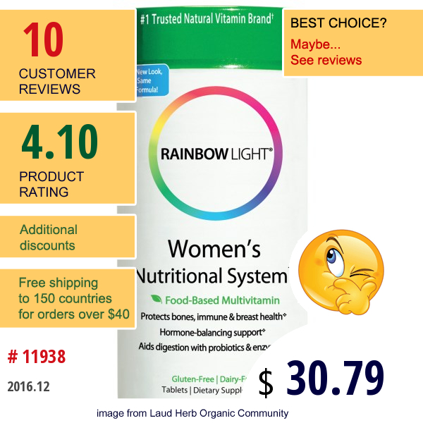 Rainbow Light, Womens Nutritional System, Food-Based Multivitamin, 180 Tablets