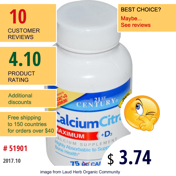 21St Century, Calcium Citrate + D3, 75 Caplets