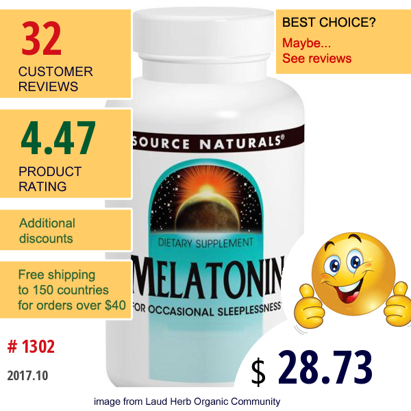 Source Naturals, Melatonin, 5 Mg, Peppermint Flavored Sublingual, 200 Tablets