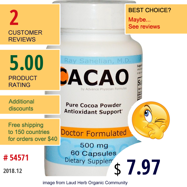 Advance Physician Formulas, , Cacao, 500 Mg, 60 Capsules