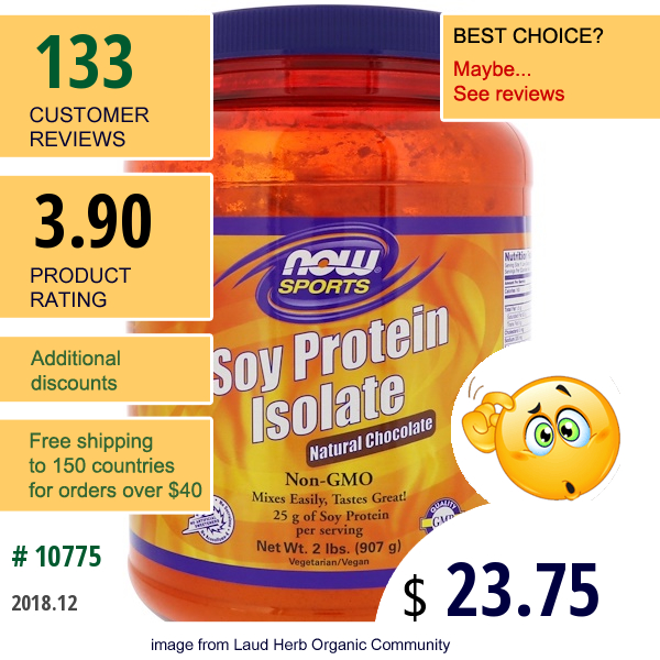 Now Foods, Sports, Soy Protein Isolate, Powder, Natural Chocolate, 2 Lbs (907 G)