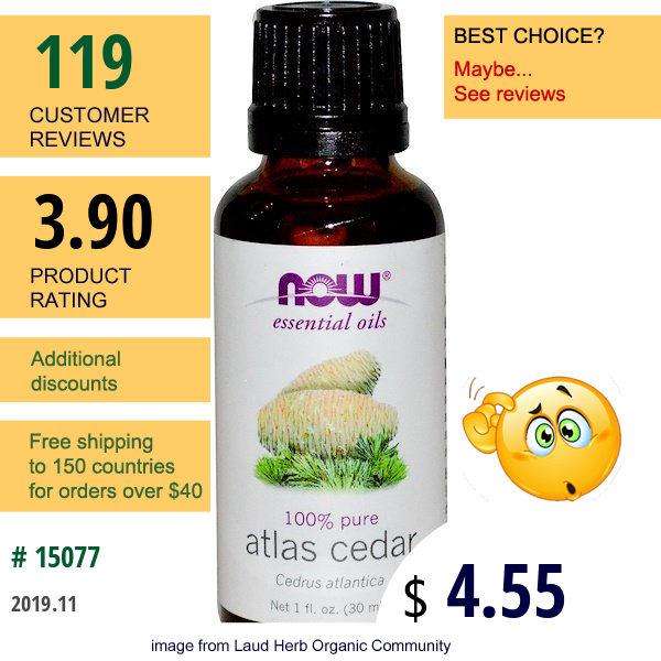 Now Foods, Essential Oils, Atlas Cedar, 1 Fl Oz (30 Ml)