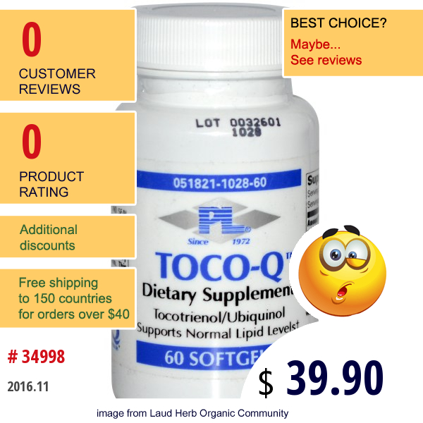 Progressive Laboratories, Toco-Q, Tocotrienol/ubiquinol, 60 Softgels  