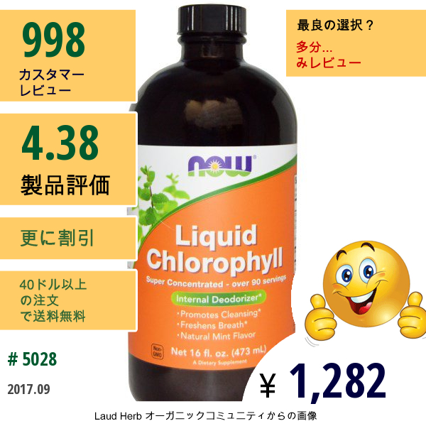 Now Foods, 液体クロロフィル、ミント味 (473 Ml)